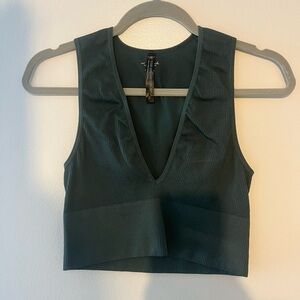 Urban Outfitters Deep Green Ribbed V-Neck Crop Top